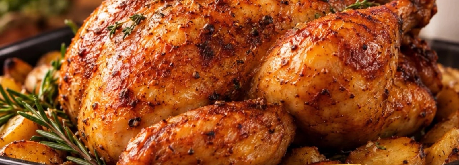 Poulet rôti doré et pommes de terre rôties